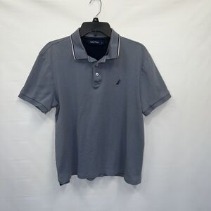 Nautical Button Up Adult Large Mens Blue Short Sleeve 100% Cotton Polo